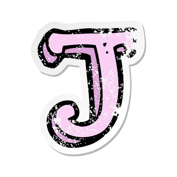 Retro nödställda klistermärke av en tecknad bokstaven J — Stock vektor