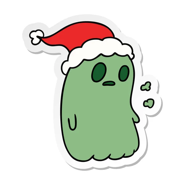 Handgezeichneter Weihnachtssticker Cartoon Von Kawaii Ghost — Stockvektor