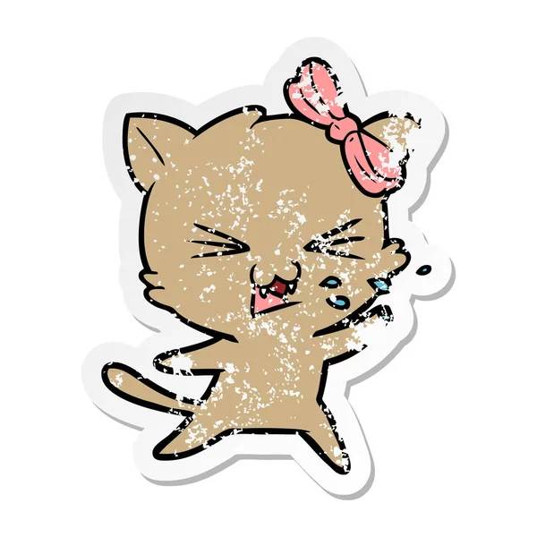Bir karikatür kedi sıkıntılı etiket — Stok Vektör