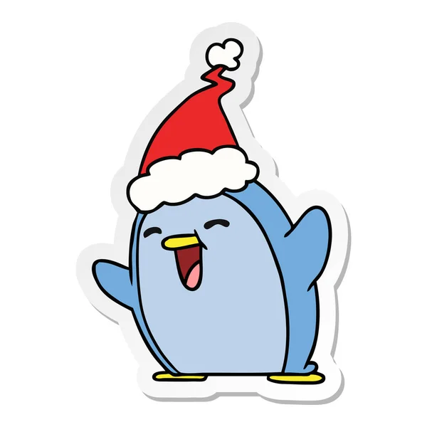 Dibujado Mano Pegatina Navidad Dibujos Animados Pingüino Kawaii — Vector de stock