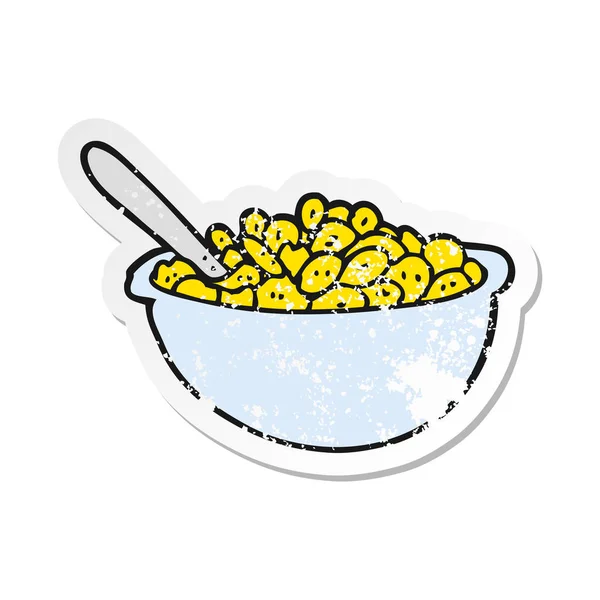 Pegatina retro angustiado de un cuenco de dibujos animados de cereales — Vector de stock