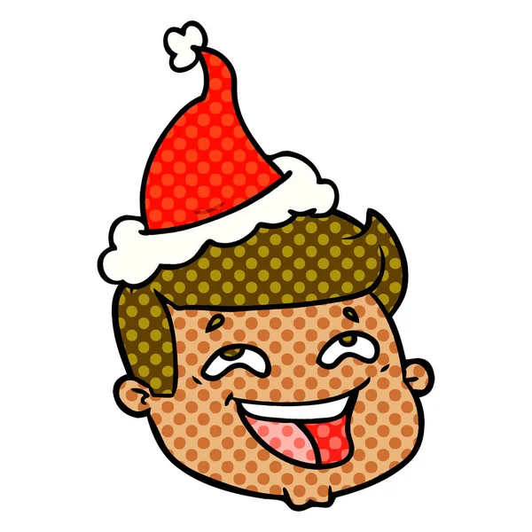 Happy comic book style illustration of a male face wearing santa — Stock Vector