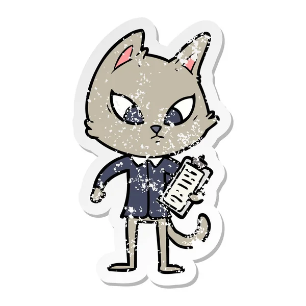 Distressed sticker of a confused cartoon business cat — Stock Vector