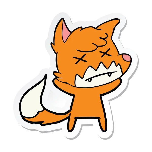 Sticker van een cartoon Kruis eyed fox — Stockvector