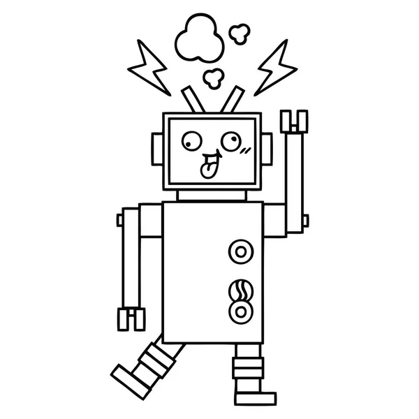 Lijntekening cartoon gek gebroken robot — Stockvector