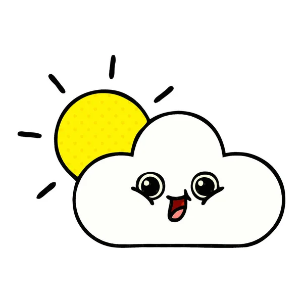 Comic Book Style Cartoon Cloud Sunshine — Stock Vector