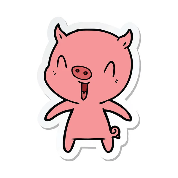 Sticker Happy Cartoon Pig — Stock Vector