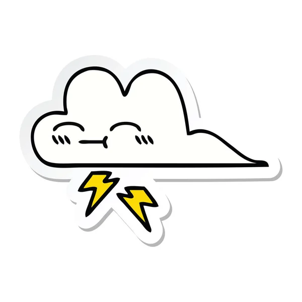 Etiqueta Bonito Cartoon Trovão Nuvem —  Vetores de Stock