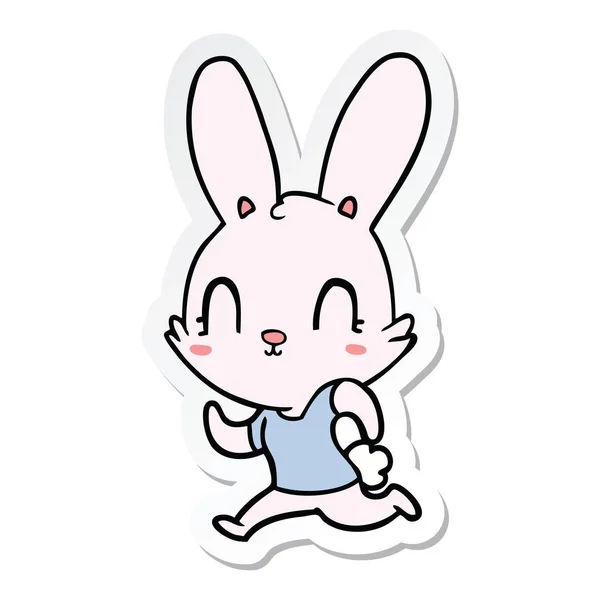 Autocollant d'un lapin dessin animé mignon en cours d'exécution — Image vectorielle
