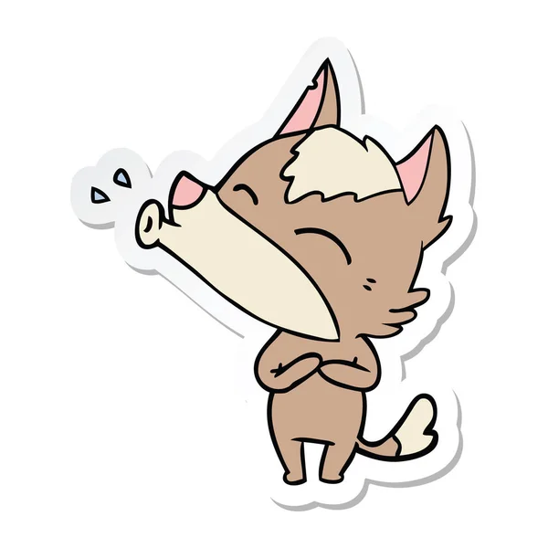 Sticker Van Een Huilende Wolf Cartoon — Stockvector