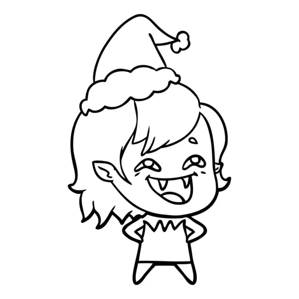 Dibujo Línea Dibujado Mano Una Niña Vampiro Riendo Con Sombrero — Vector de stock