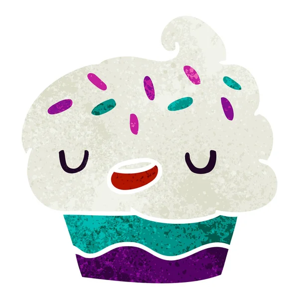 Retro desenho animado kawaii de um cupcake bonito —  Vetores de Stock