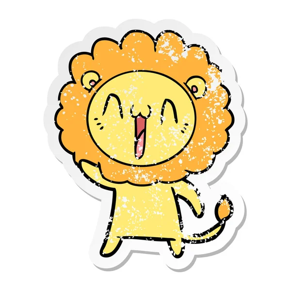 Verontruste sticker van een happy cartoon-Leeuw — Stockvector