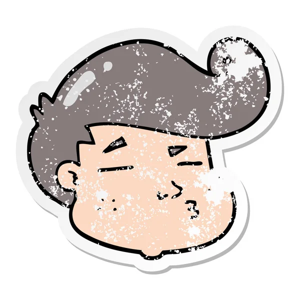 Distressed sticker of a cartoon boy 's face — стоковый вектор