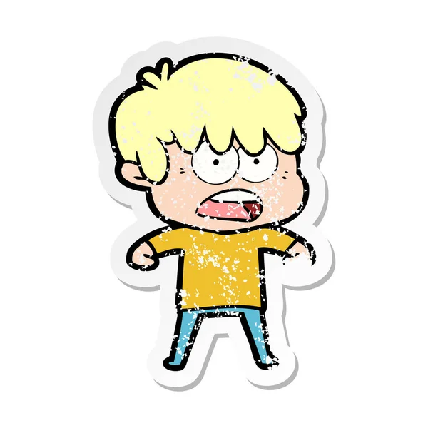 Distressed sticker of a worried cartoon boy — Stock Vector