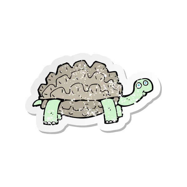 Etiqueta angustiada retro de uma tartaruga de desenho animado — Vetor de Stock