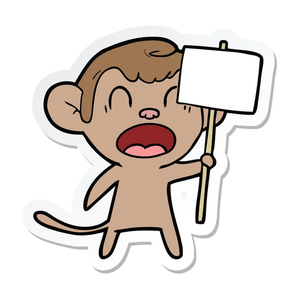 Sticker Shouting Cartoon Monkey — Stock Vector