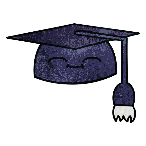 Caricatura Textura Grunge Retro Sombrero Graduación — Vector de stock
