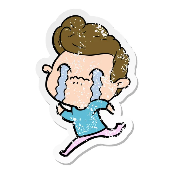 Verontruste sticker van een cartoon man huilen — Stockvector