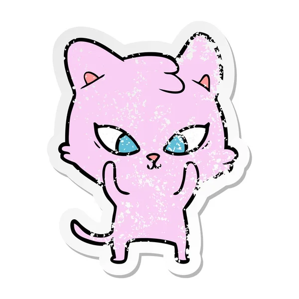 Sevimli çizgi kedi sıkıntılı etiket — Stok Vektör