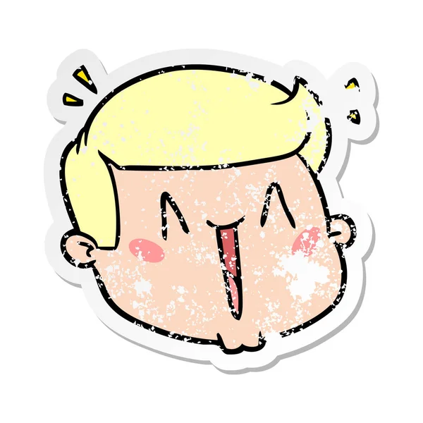 Adesivo angosciato di un volto maschile cartone animato felice — Vettoriale Stock