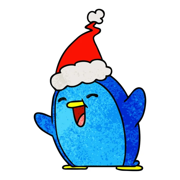 Hand Getekend Kerst Getextureerde Cartoon Van Kawaii Pinguïn — Stockvector