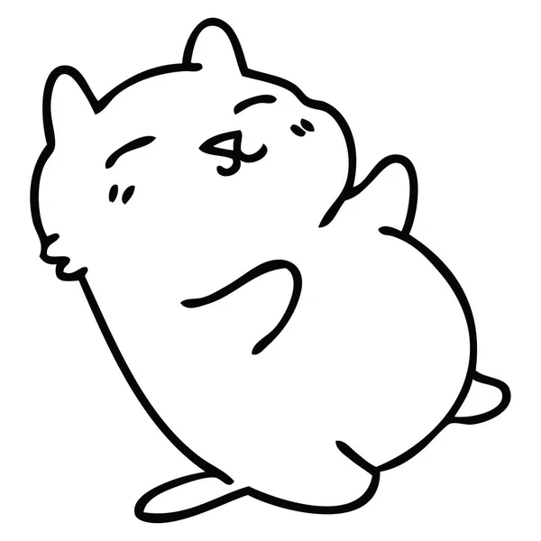 Línea extravagante dibujo dibujos animados gato — Vector de stock