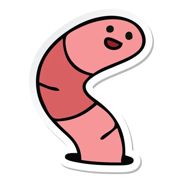 Sticker of a quirky hand drawn cartoon worm — Stock Vector