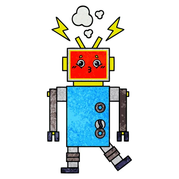 Retro Grunge Textur Cartoon Roboter Fehlfunktion — Stockvektor