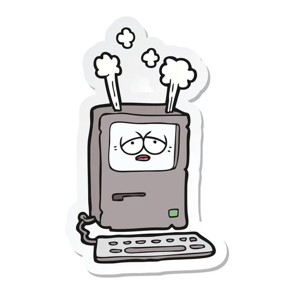 Bilgisayar Aşırı Isınma Etiket Bir Karikatür Yorgun — Stok Vektör