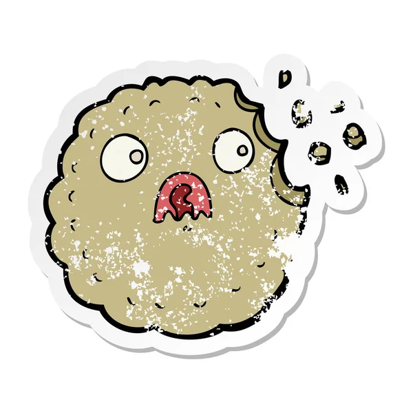Verontruste Sticker Van Een Bange Cookie Cartoon — Stockvector