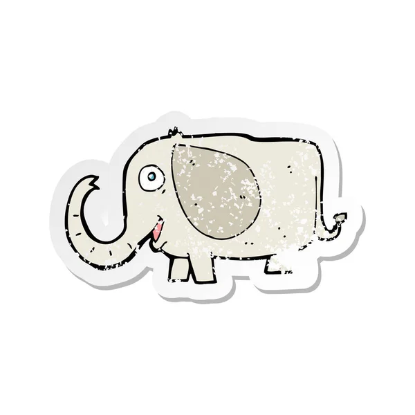 Pegatina retro angustiado de un elefante bebé de dibujos animados — Vector de stock