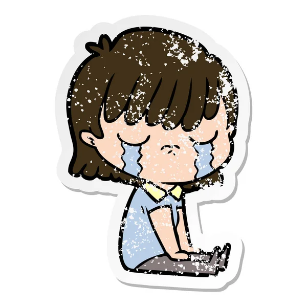 Distressed sticker of a cartoon woman crying — Stock Vector