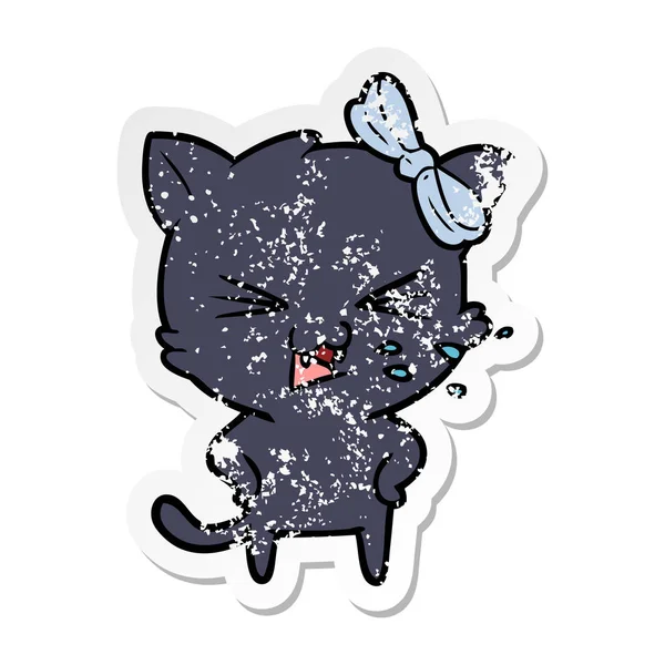 Distressed Sticker Cartoon Cat — Stock Vector