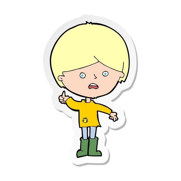 Sticker of a cartoon unhappy boy — Stock Vector