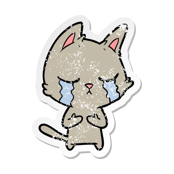 Calcomanía angustiada de un gato de dibujos animados llorando — Vector de stock