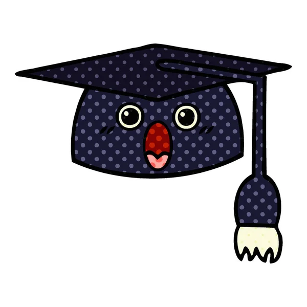 卒業帽子の漫画のスタイルの漫画 — ストックベクタ
