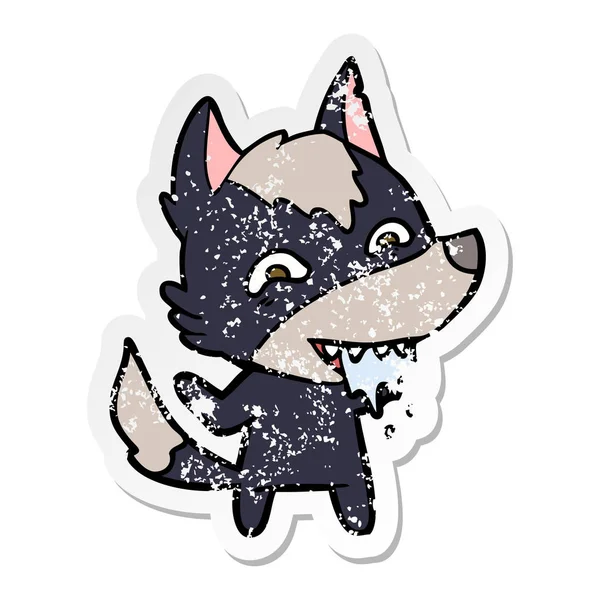 Distressed sticker of a cartoon hungry wolf — Stock Vector