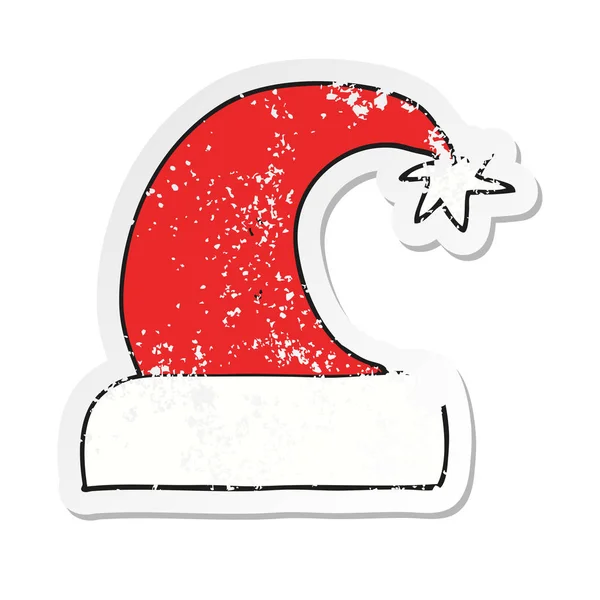 Adesivo angustiado retro de um chapéu de Natal dos desenhos animados —  Vetores de Stock