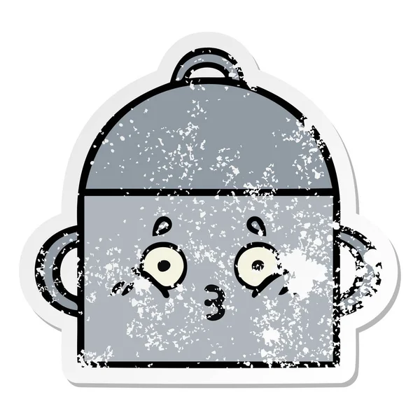 Distressed sticker of a cute cartoon cooking pot — Stock Vector