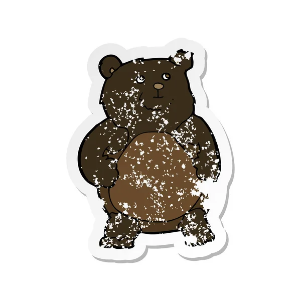 Retro distressed nálepka medvěd, kreslený — Stockový vektor