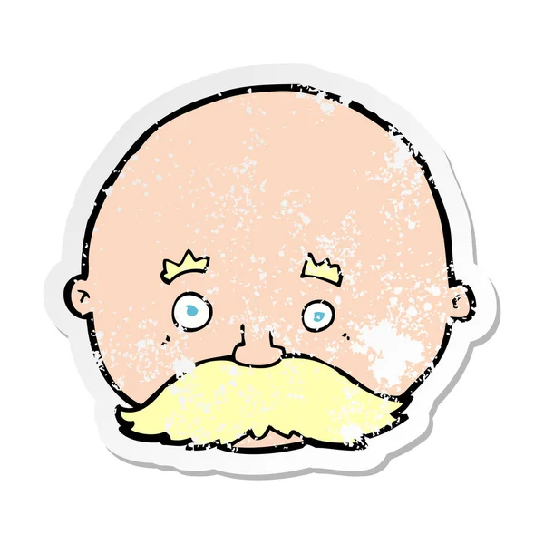 口髭の漫画のハゲ男のレトロな苦しめられたステッカー — ストックベクタ