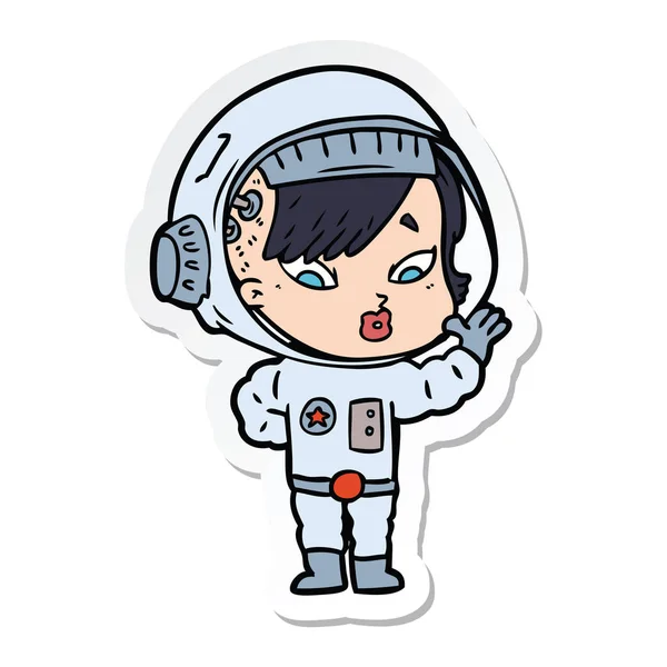 Etiqueta de uma mulher astronauta dos desenhos animados —  Vetores de Stock