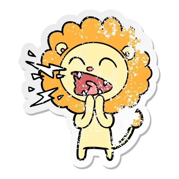 Distressed sticker of a cartoon roaring lion — Stock Vector