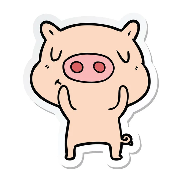 Autocollant d'un cochon de contenu de dessin animé — Image vectorielle