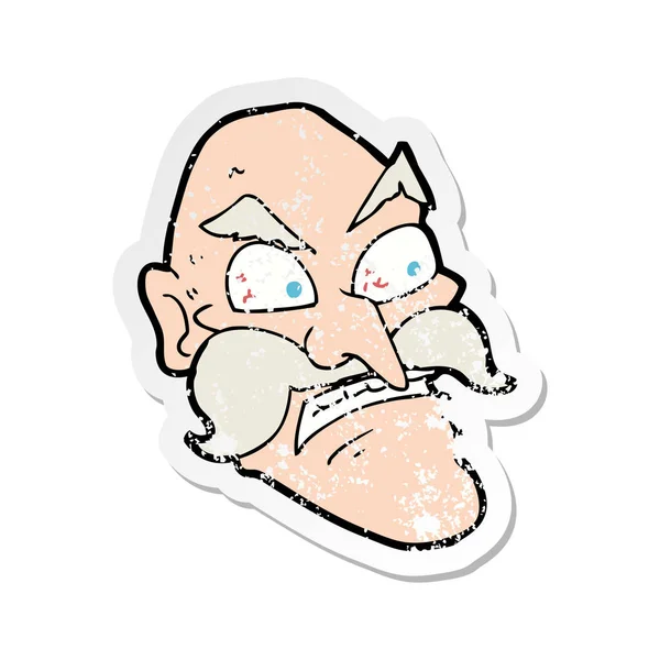Autocollant de détresse rétro d'un vieil homme en colère dessin animé — Image vectorielle