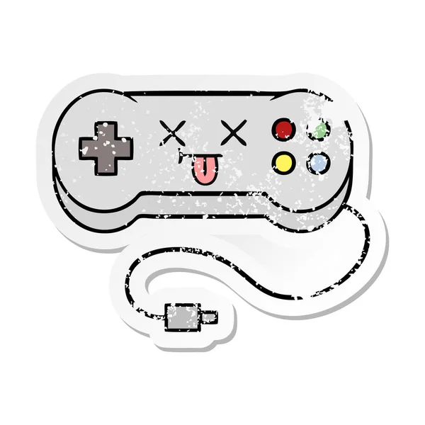 Distressed sticker of a cute cartoon game controller — Stock Vector