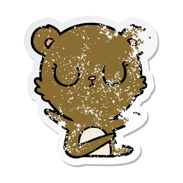 Distressed sticker of a peaceful cartoon bear — Stock Vector