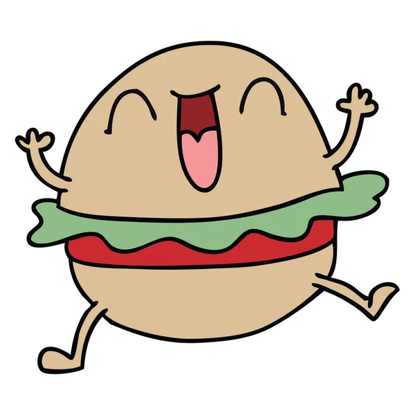 Hand Drawn Quirky Cartoon Happy Veggie Burger — Stock Vector