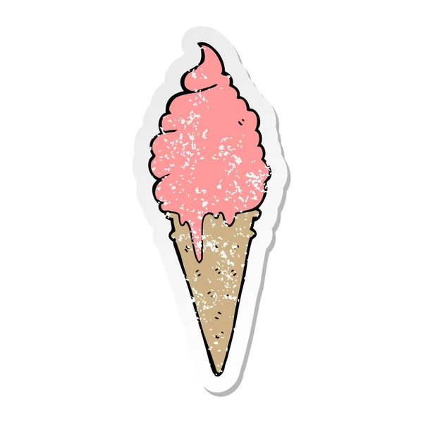 Autocollant affligé d'une crème glacée dessin animé — Image vectorielle